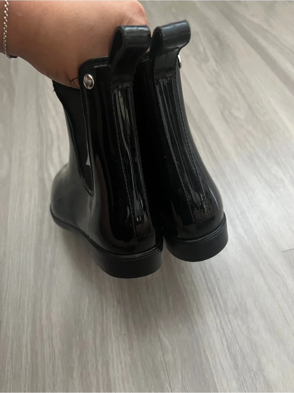 Nautica Women’s Glossy Black Chelsea Rain Boots Waterproof Ankle Booties Size 10
